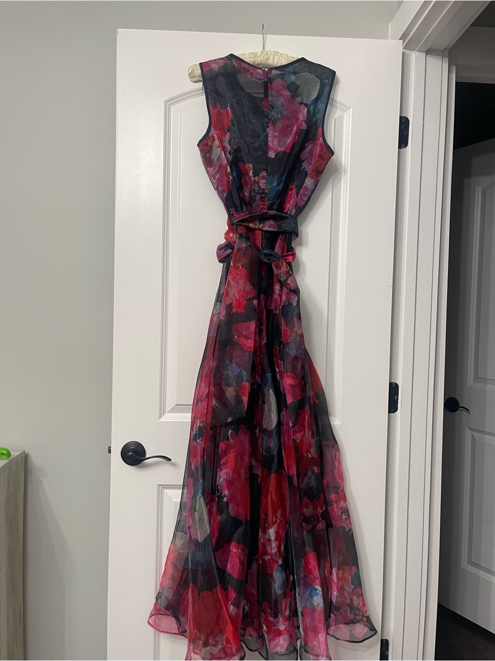 Eliza J. Floral Blue and Red Organza Wide Leg Jumpsuit Size 14 Quiet Luxury Y2k - Picture 15 of 15